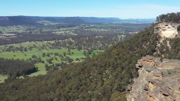 Aerial footage of Hassans Wall rock formation in regional New South Wales in Australia