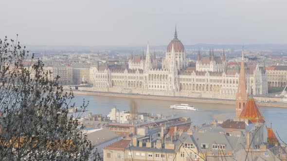 Parliament building in Hungarian capital budapest from Buda side 4K 3840X2160 UltraHD footage - Danu