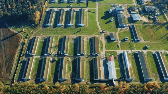 Aerial View Modern Chicken Farm Barns Sheds