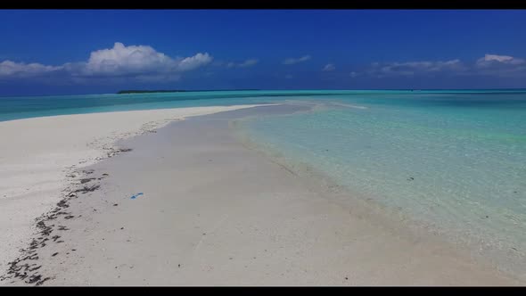 Aerial top view scenery of paradise bay beach trip by turquoise lagoon and white sand background of 