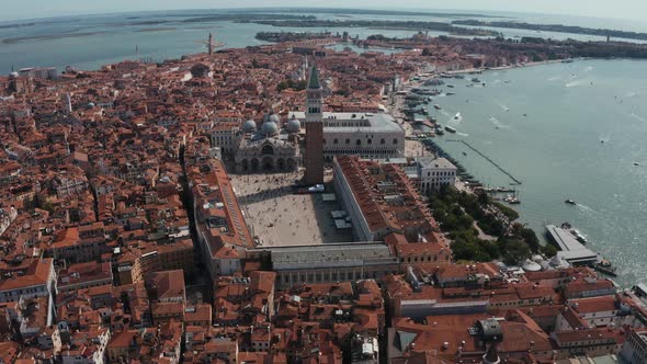 Aerial Panoramic Photo of Iconic and Unique Campanile in Saint Mark's Square