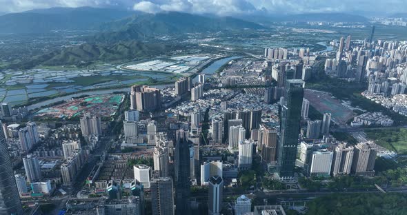 Aerial footage of downtown landscape in shenzhen city, China