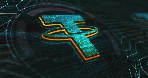 Tether stablecoin blockchain crypto currency symbol digital concept