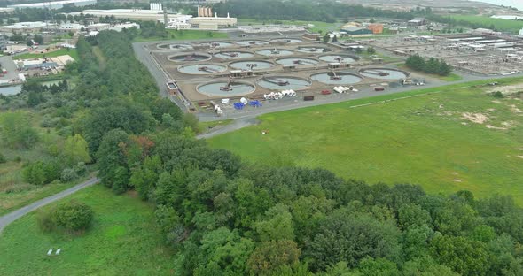 Aerial View the Wastewater Treatment Plant at Filtration of Dirty Sewage Water