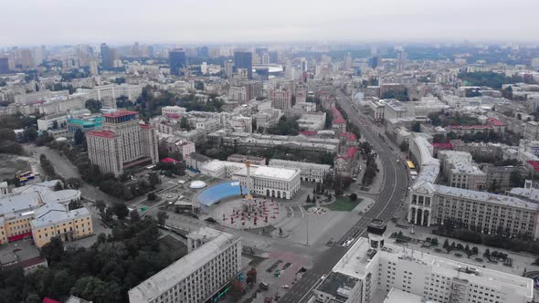 Independence Square in Kyiv, Ukraine. Maidan. Aerial View