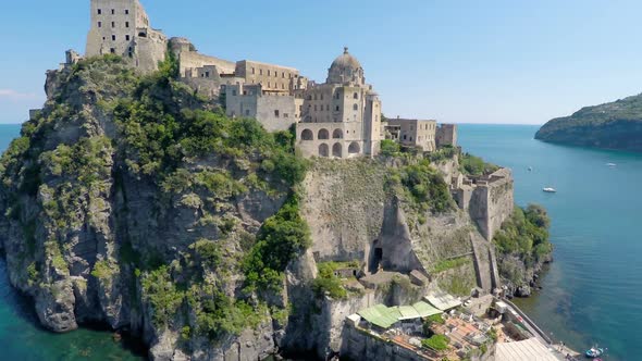 Beautiful Aragonese Castle Near Ischia Island Surrounded by Turquois Gulf Water