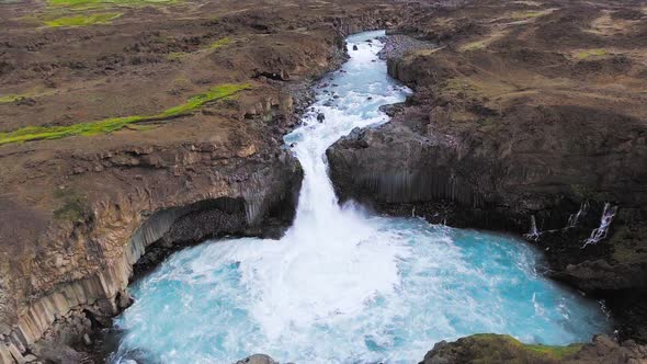 Drone Aerial View of The Aldeyjarfoss Waterfall in North Iceland