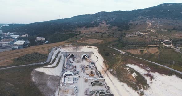 Aerial footage of a large scale highway construction project