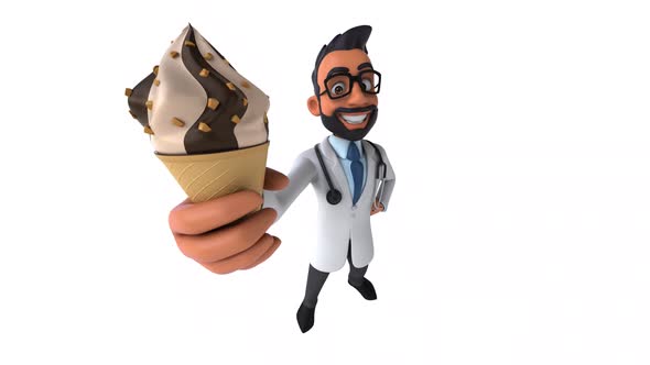 Fun 3D cartoon animation of an indian doctor with alpha ,