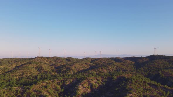 Wind turbines no rotation in windless conditions in wind power farm