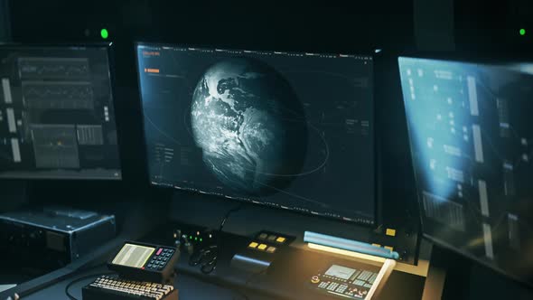 Satellite network system is scanning the planet in search of the target position alt