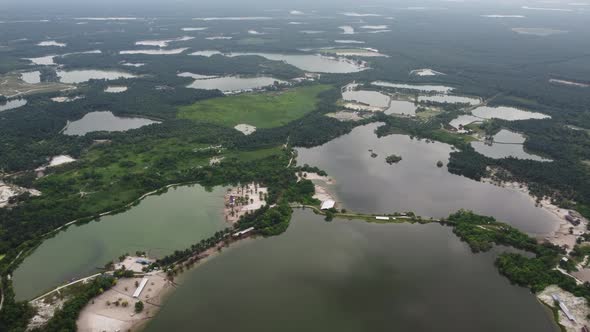 Aerial view Kampat abandoned tin mining lake