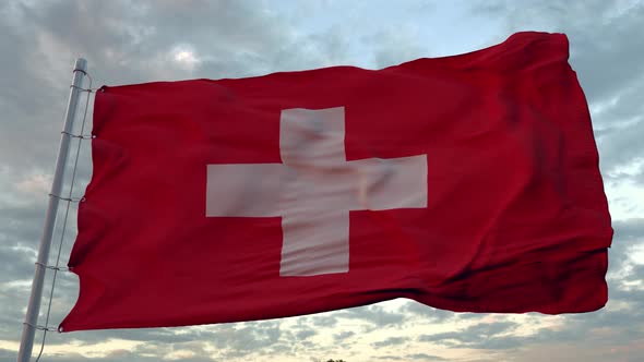 Swiss Flag Waving in the Wind