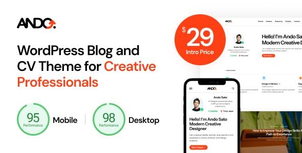 Ando – WordPress Blog & CV Theme for Creative Professionals – 0 Sold!