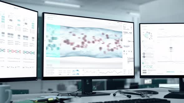 Analysis Of Patients Blood Cells By Scanner In Futuristic Medical Laboratory alt