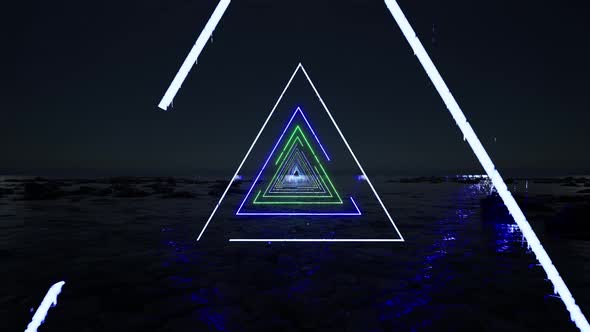 Neon Lights Invitation Triangles Template 90s Party Flyer on Light Backdrop Invitation Design.