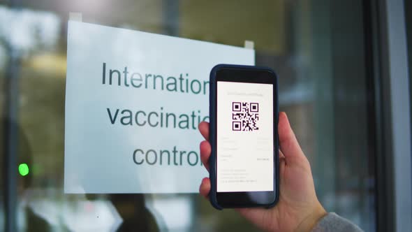 Vaccination Passport Qr Code Control Checking on Phone European Coronavirus Covid 19 Vaccine