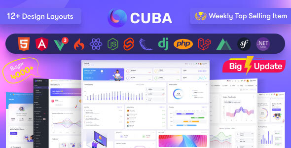 Cuba- HTML, React, Angular, Vue 3, Nuxt, Next Js, Node , Asp.Net, Laravel Admin Dashboard Template