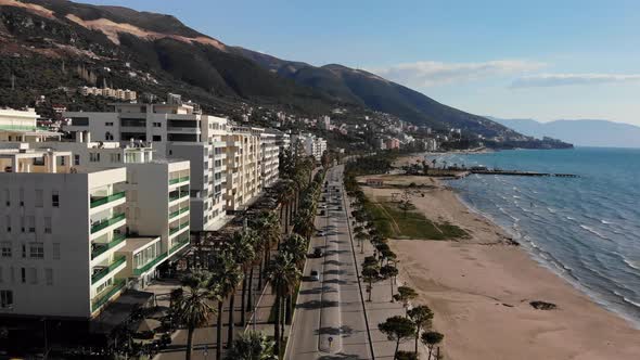 Drone Footage of the Southern Albanian Riviera City of Vlore and the Karaburun Peninsula