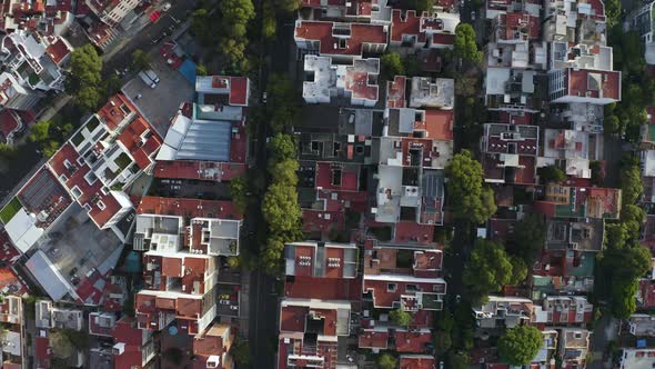 Urban Buildings in Residential Streets of Mexico City, Aerial Bird's Eye View