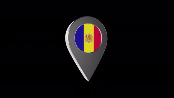3d Animation Map Navigation Pointer With Andorra Flag With Alpha Channel  - 4K