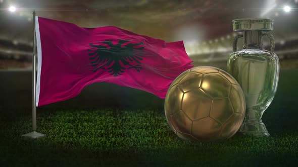 Albania Flag With Football And Cup Background Loop 4K