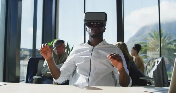 Young man wearing VR headset