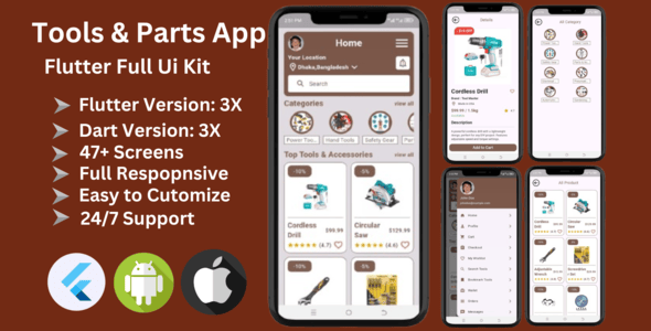 ToolBox Pro - Online Tools & Parts Finder App in Full App Flutter Mobile Template || Flutter 3.x (An