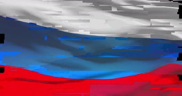 Russian national flag with digital glitch