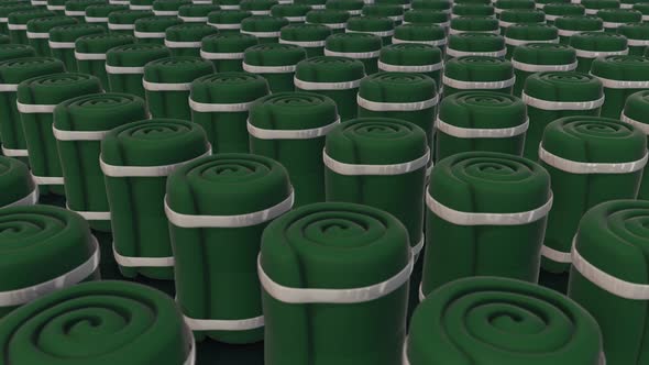 Multiple Green Sleeping Bags In A Row 4k