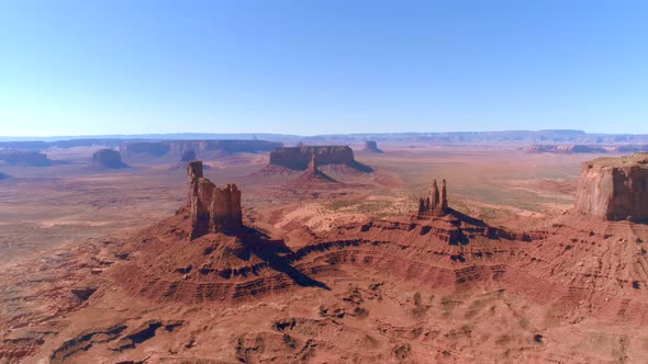 Monument Valley Aerial. Day Time. Summer Season. Sunny Sky