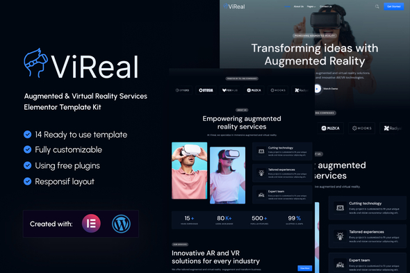 Vireal - Augmented & Virtual Reality Services Elementor Template Kit