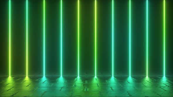 Vertical Luminous Lines Ultraviolet Spectrum Green Neon Lights Laser Show Nightclub Equalizer