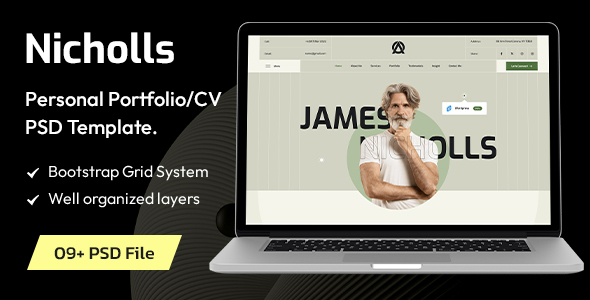 Nicholls – Personal Portfolio/CV PSD Template. – 0 Sold!