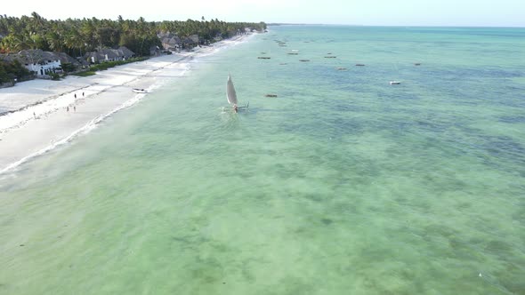 Coastal Landscape of Zanzibar Tanzania  Boats Near the Shore