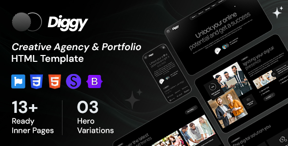 Diggy – Creative Agency & Portfolio HTML Template – 0 Sold!