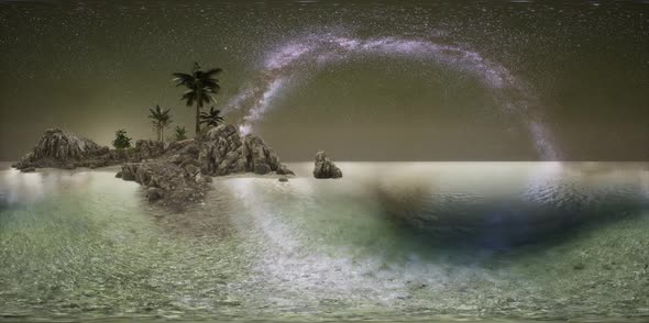 VR 360 Beautiful Fantasy Tropical Beach with Milky Way Star in Night Skies