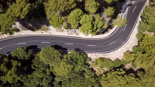 Aerial: Road in mountains of Mallorca, Spain