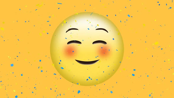 Blushing emoji and confetti