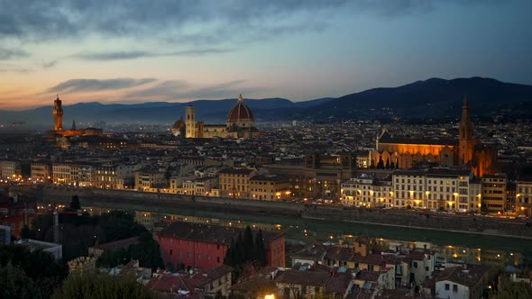 Florence, Italy. Panorama of the City Just After Sunset, Shot From Piazzale Michelangelo Square