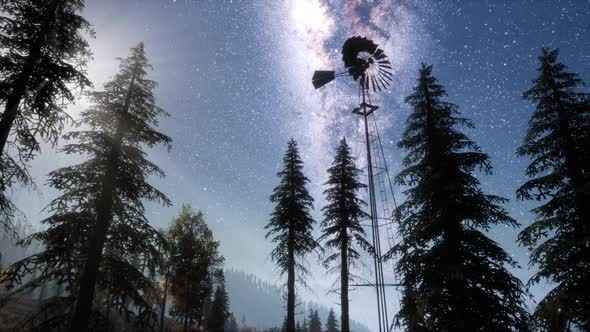 Retro Windmill in Mountain Forest alt