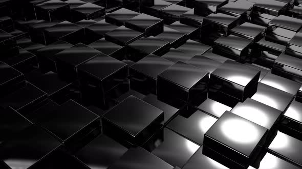 Animated Plastic Metal Cubes - 4K Seamless Loop - black reflective background