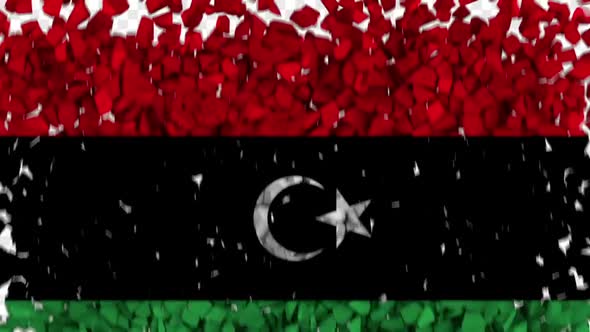 Libya Flag Breaking Rocks Transition