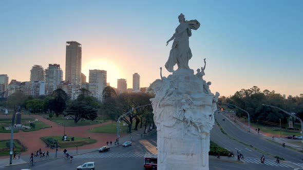 Monument to the Carta Magna and Four Regions of Argentina, drone orbit at sunset