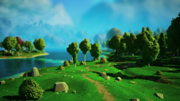 Cartoon Landscape with Hills and Forest alt