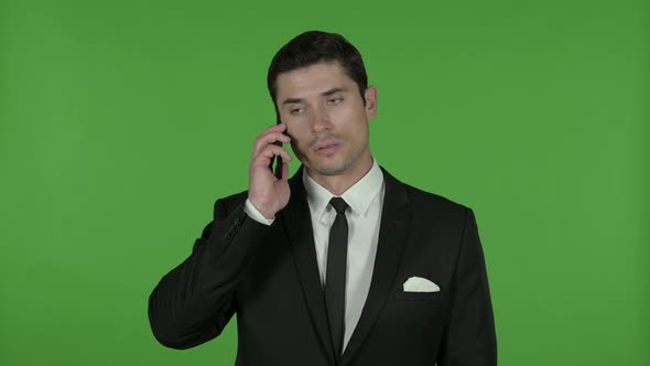 Handsome Businessman Talking on Phone, Chroma Key