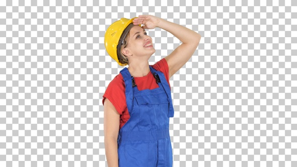 Engineer Construction Worker Woman Looking up At Something Amazing