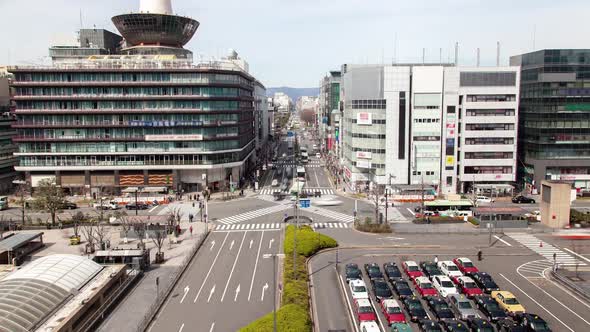 Kyoto Tower Downtown City Traffic Japan Timelapse