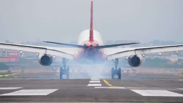 Heavy Plane is Landing on the Runway