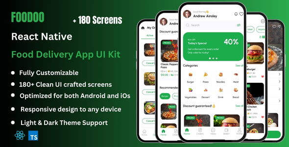 Foodoo Pro - Food Delivery React Native CLI App Ui Kit